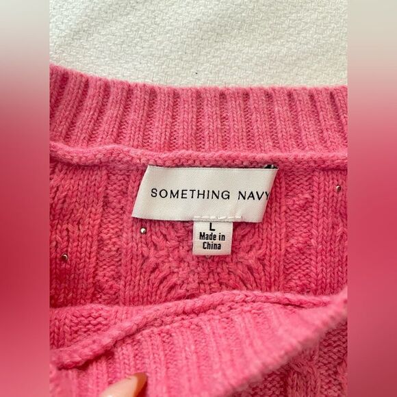 Something Navy Shelby Wool Blend Chunky Cable Knit Pearl Pink Sweater Large - Picture 7 of 8